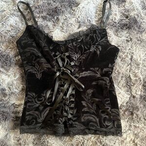 Y2K black velvet lace up crop top